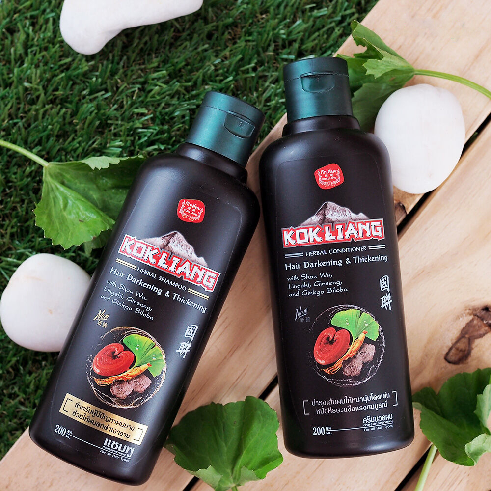 Купить травяной Тайский шампунь от выпадения для темных волос Kokliang Hair Darkening & Thickening Shampoo в Москве