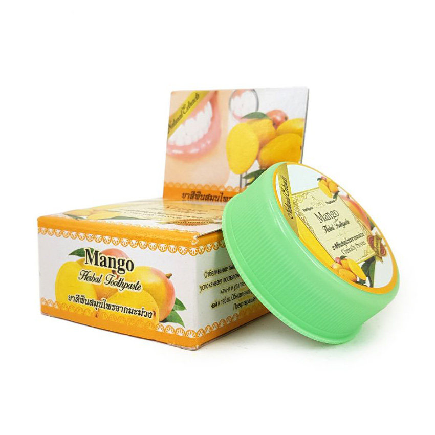 Тайская органическая отбеливающая зубная паста СО ВКУСОМ МАНГО Rochjana - (MANGO HERBAL TOOTHPASTE)-rochjana-mango-toothpaste