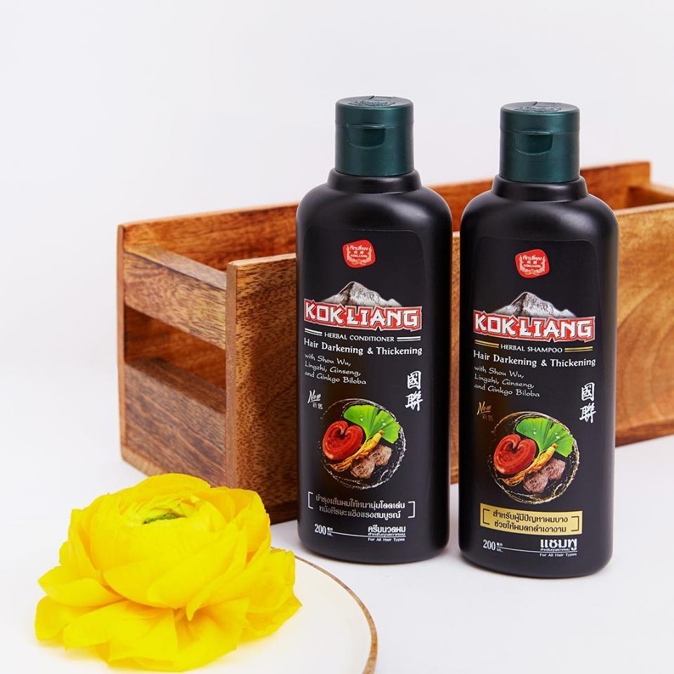 Тайский шампунь и кондиционер от выпадения для темных волос Kokliang Hair Darkening & Thickening 200 мл. тайские шампуни